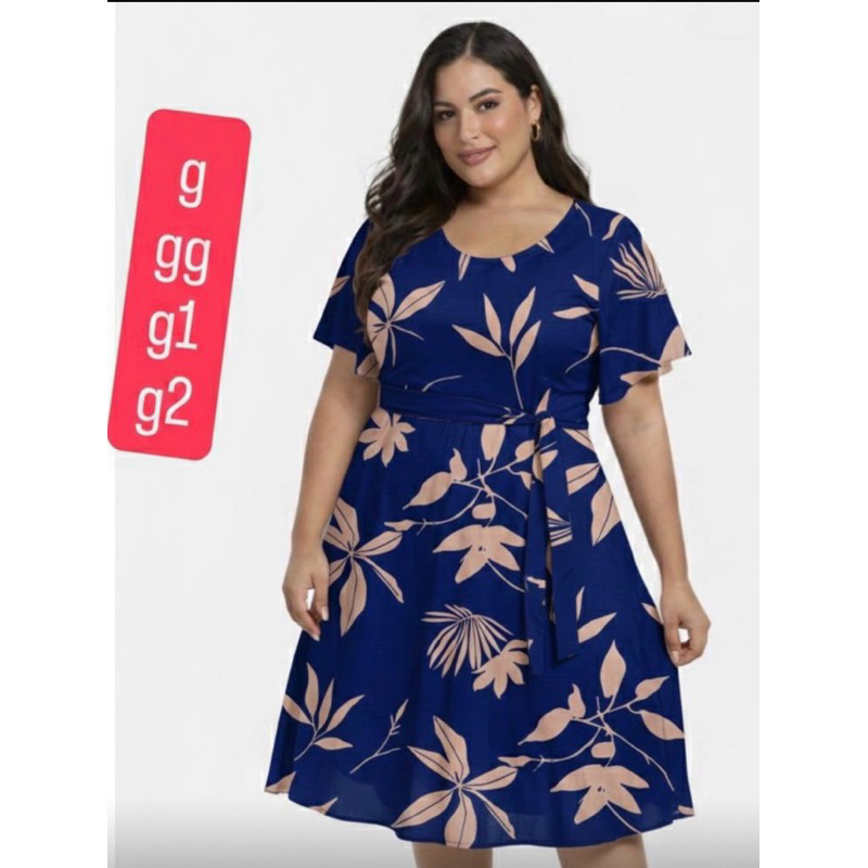 Vestido Plus Size manga fler Godê suplex digita estampado Veste42, 44,46,48,50 G GG G1 G2
