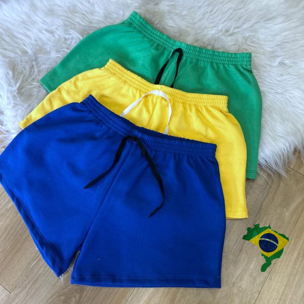 kit 3 short bermuda Brasil torcida unissex copa do mundo 2026 feminino moletinho moletom básico shortinho confortavel