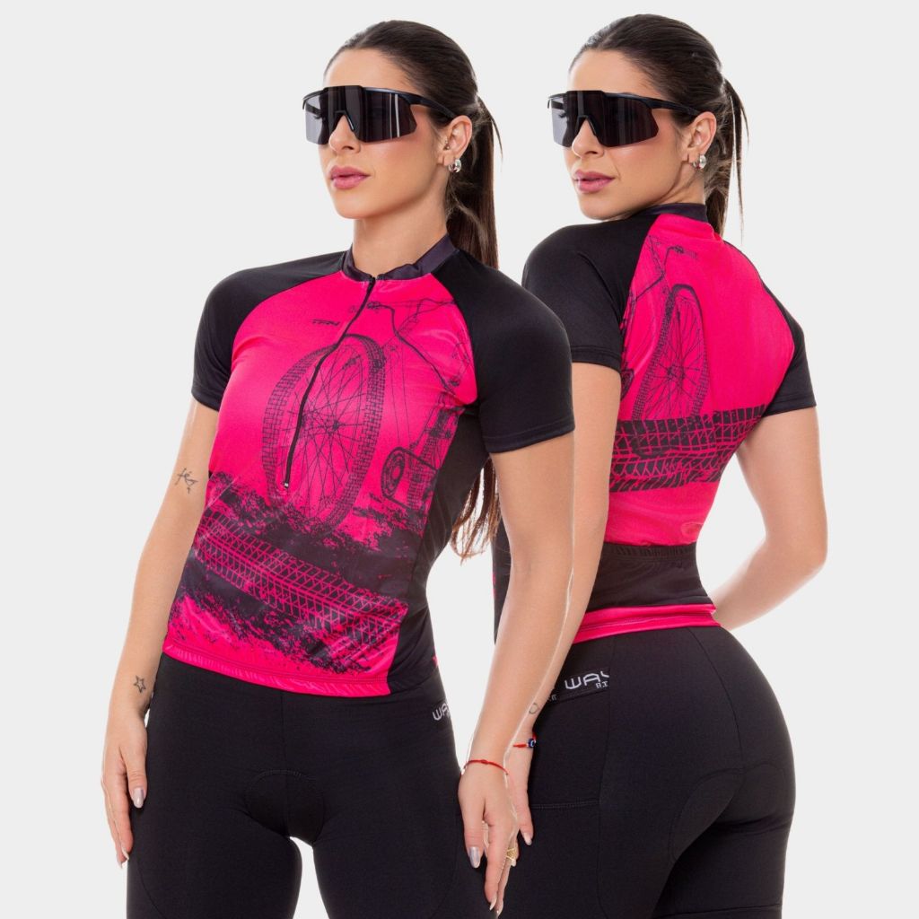 Camisa de Ciclismo Feminina Bike Roda Rosa Pro Manga Curta Way
