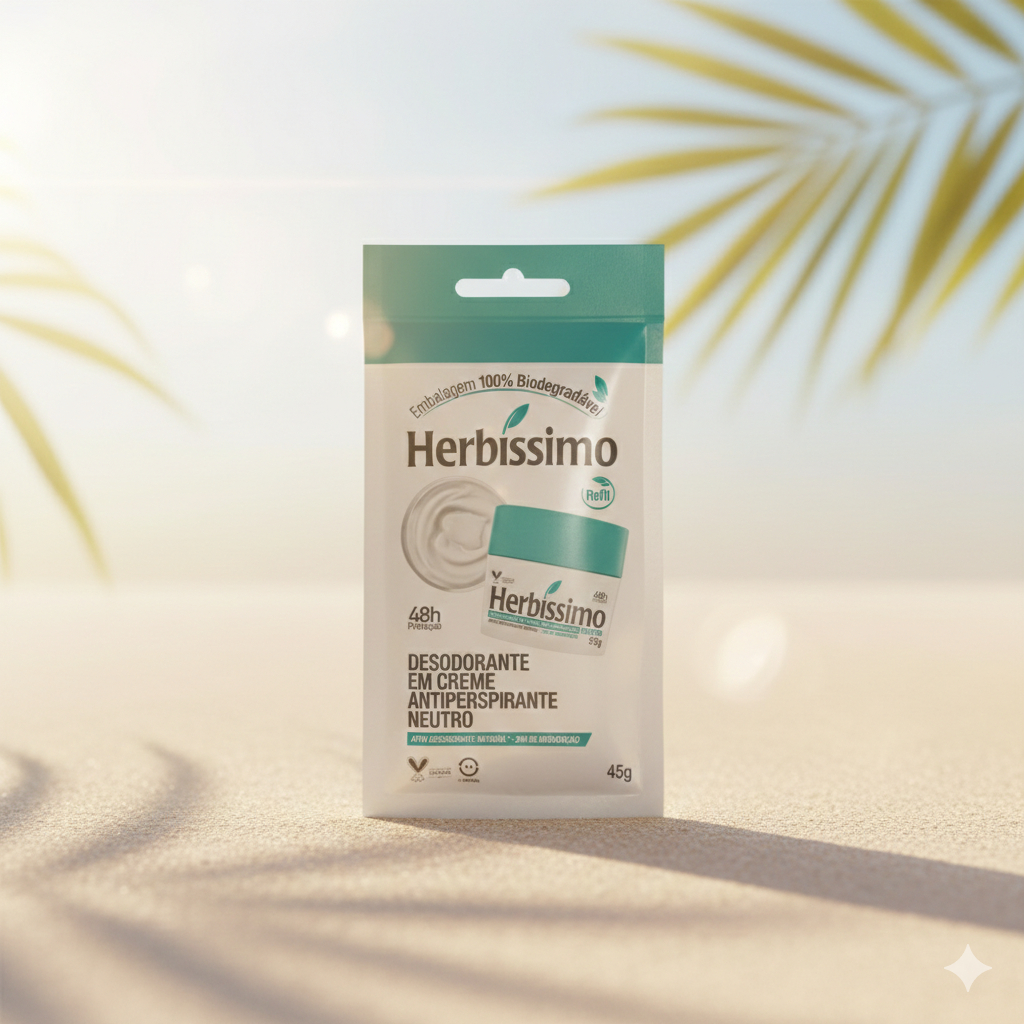 Sachê Refil Desodorante Creme Antitranspirante Neutro Herbissimo 45G em Oferta na Shopee