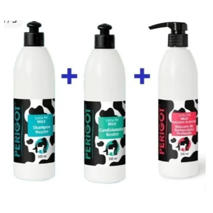 Kit Shampoo + Condicionador + Máscara Morango Hidratação Perigot 500ml cada - Para Cães e Gatos