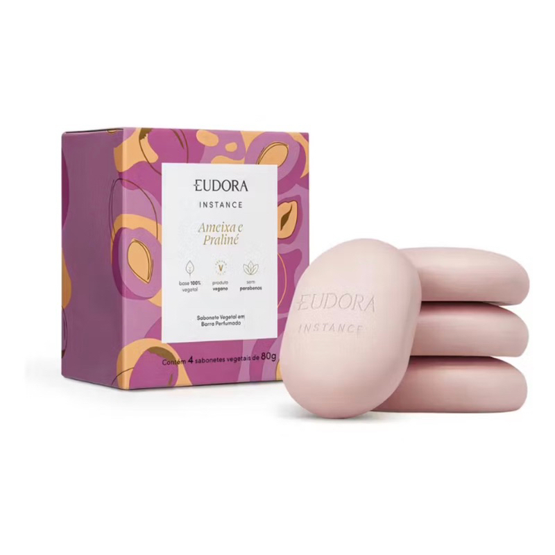 Sabonete Vegetal em Barra Perfumado Instance Ameixa e Praliné Eudora 4x80g