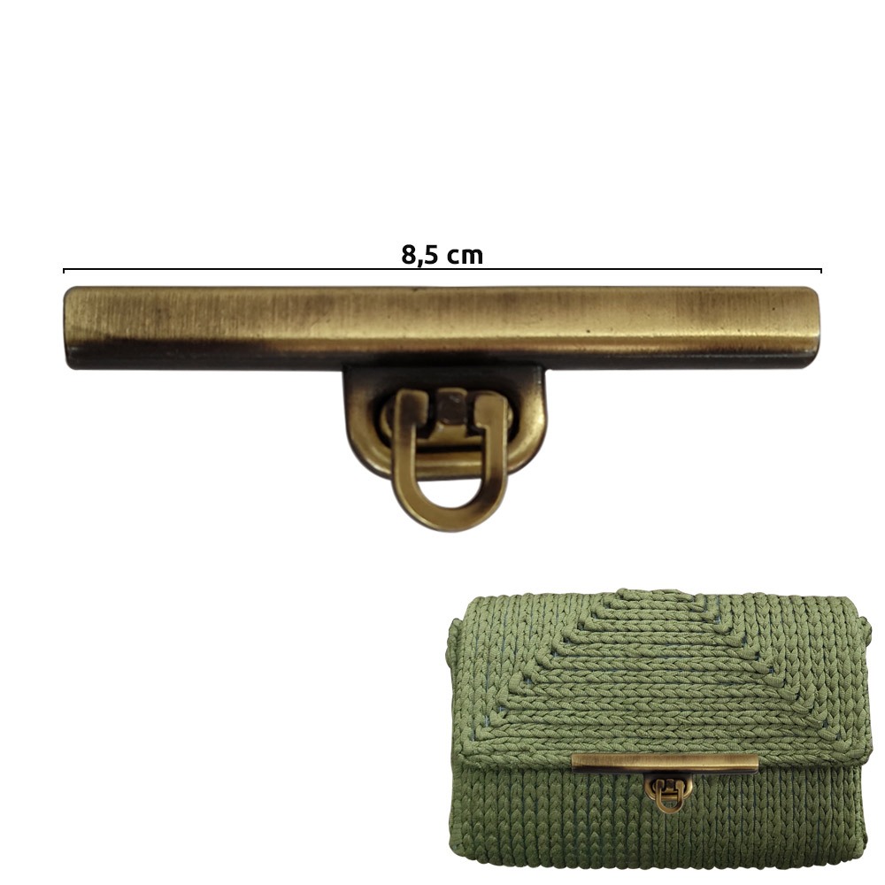 Fecho para bolsa com torniquete e trava cor ouro velho 8,5cm E-829 com1 unidade