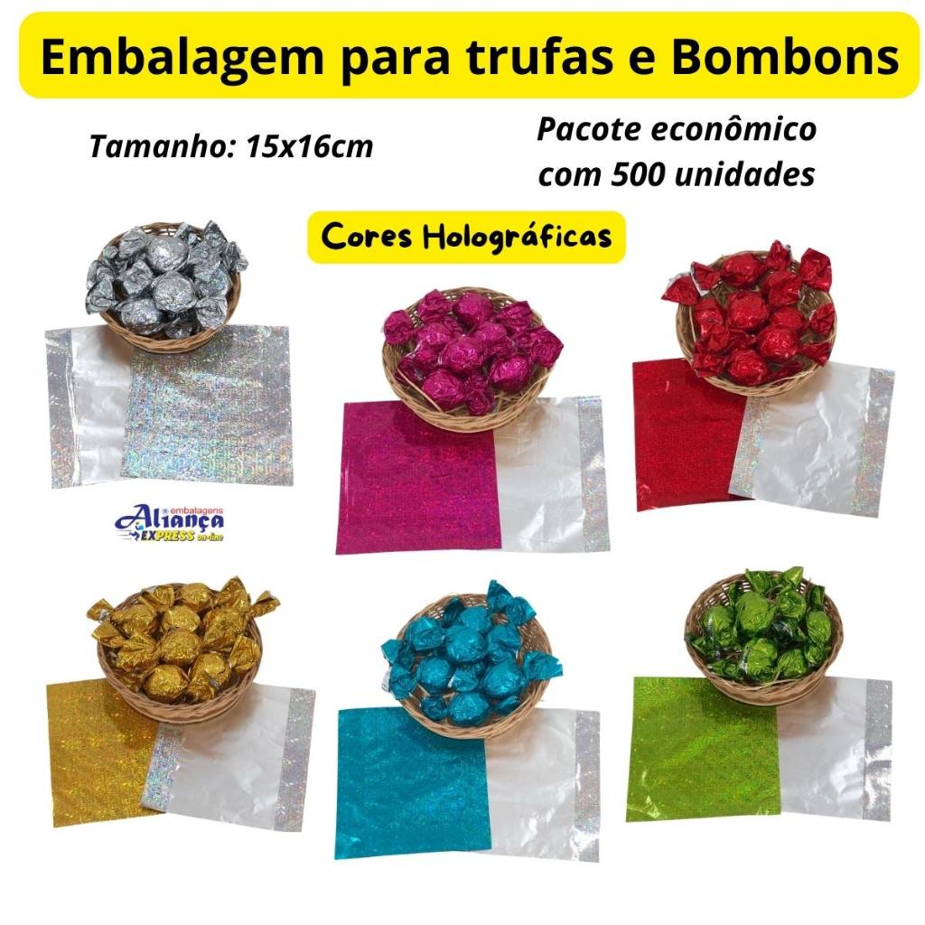 500 Embalagens para Trufas e Bombons 15x16cm Modelo Holográfico Aliança em Oferta na Shopee