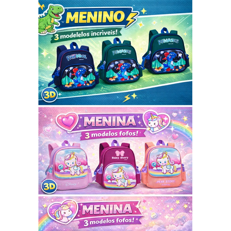Mochila Infantil Estampada Escola Viagem Passeio Resistente  Unicórnio & Dinossauro（14 polegadas) em Oferta na Shopee