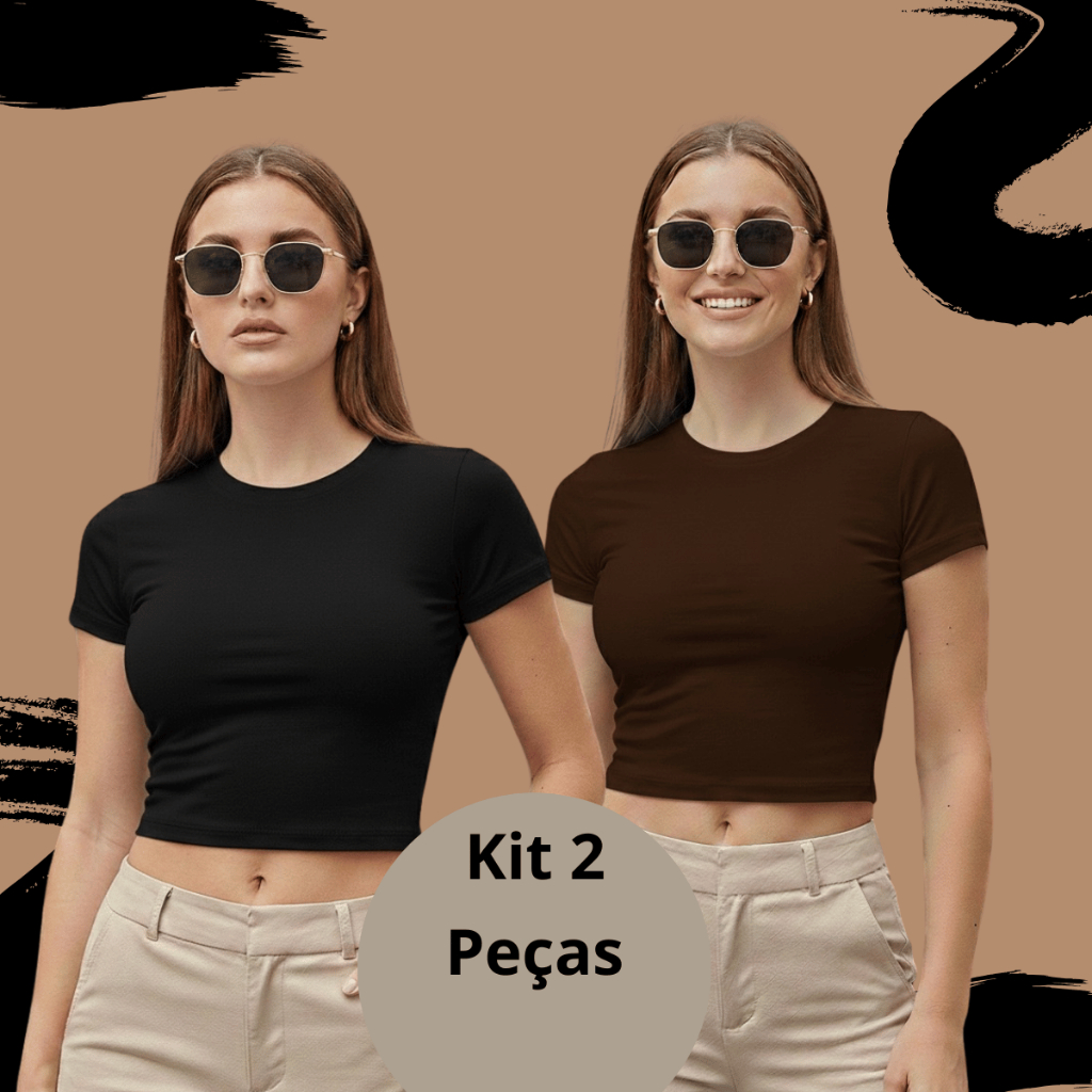 Kit 2 Baby Tee Liso Micropremium Para academia-Festas Verão Forro Duplo Premium em Oferta na Shopee