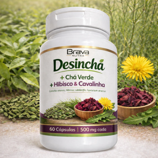 Desinchá Natural Brava Nutra | Chá Verde + Hibisco + Cavalinha | Reduz Inchaço | 60 Cápsulas em Oferta na Shopee