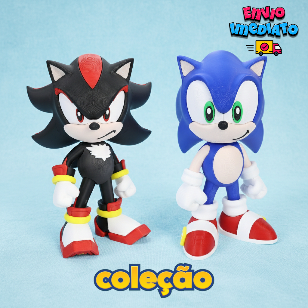 Kit Sonic e Shadow Clássico – Bonecos Colecionáveis Presente Geek