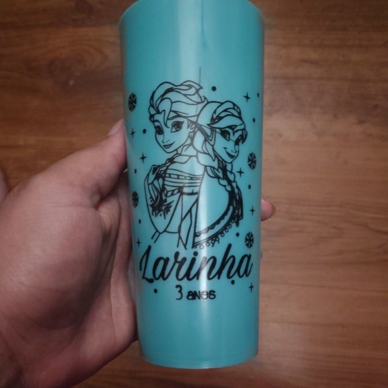 4 Copos Infantil Personalizado Frozen – Larinha 3 anos 🩵