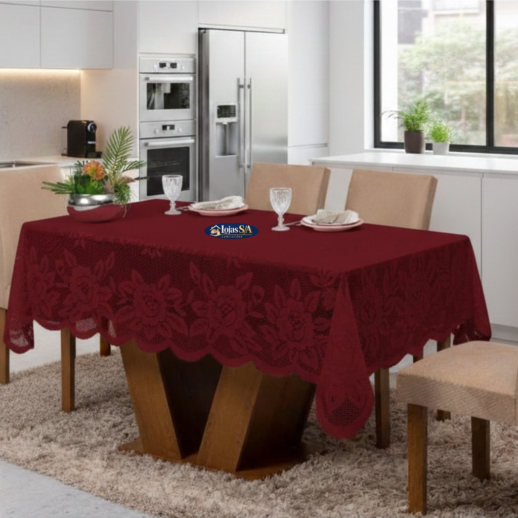 Toalha De Mesa Em Renda Delfin (grossa) 6 Cadeiras 1,60m x 2.20m Linha Nobre em Oferta na Shopee