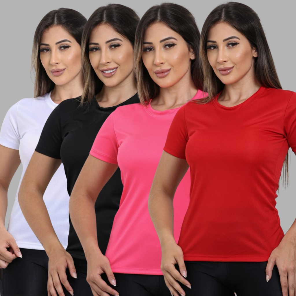 Kit 4 Camisetas Feminina Dry Fit Academia Treino Corrida Esportes Caminhada Poliéster