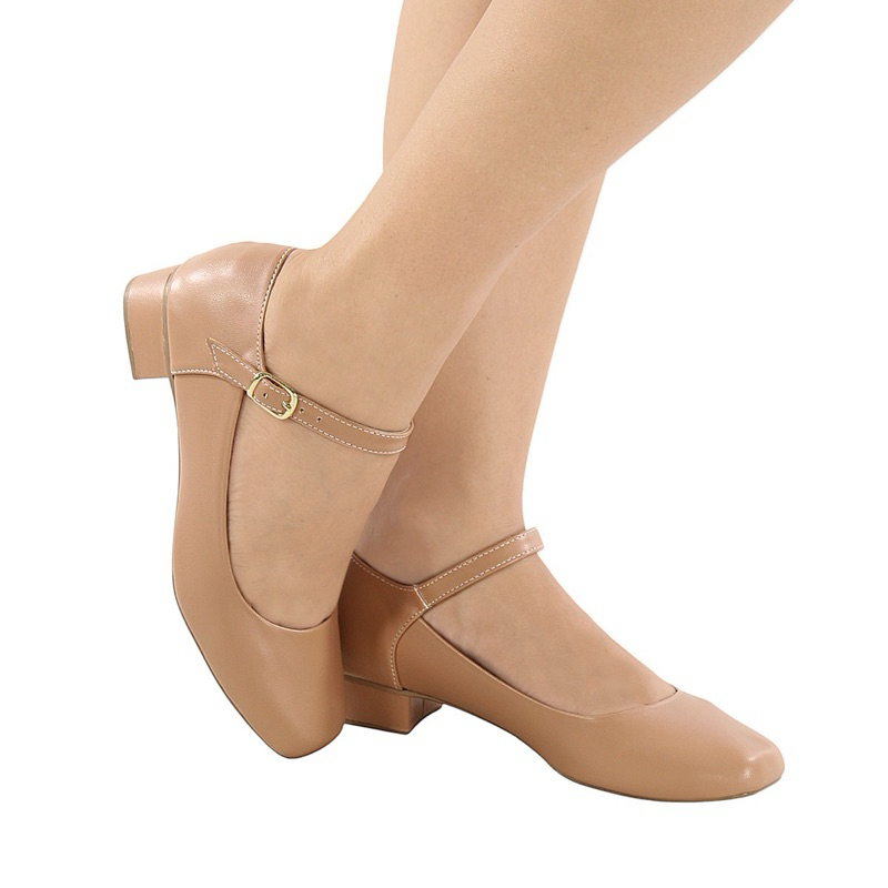 Sapatilha Boneca Mary Jane Bege fosca salto baixo 3 cm confort original em Oferta na Shopee