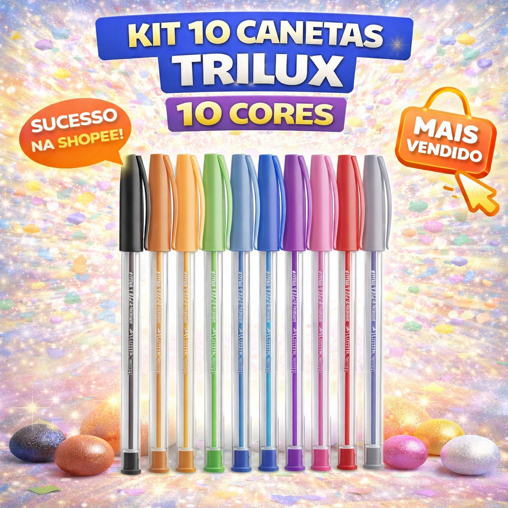 Kit Caneta Faber Castell Trilux 10 Cores 1.0mm Esferográfica Escolar Colorida em Oferta na Shopee