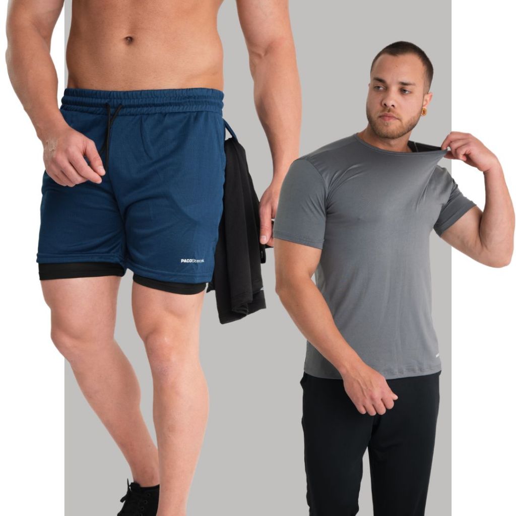 COMBO Fitness Camiseta lisa + Short 2em1 Masculino pra Academia, Dia a Dia