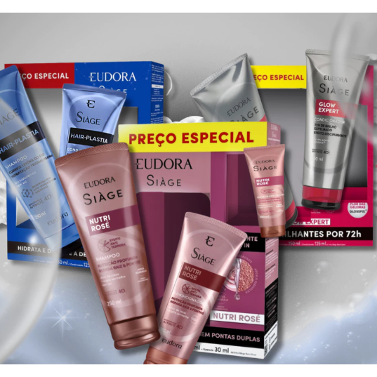 Kit Eudora Siàge Nutri Rosé Ou Hair Plástia , Kit Liso Intenso, Kit Glow Expert Shampoo Condicionador — R$ 68,00 em Shopee