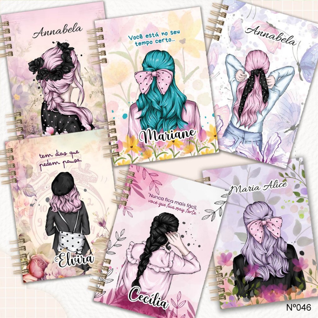 Caderno Garotas de Costas Floral Personalizado - Miolo no tema da capa-Capa dura Laminada - 200 pgs
