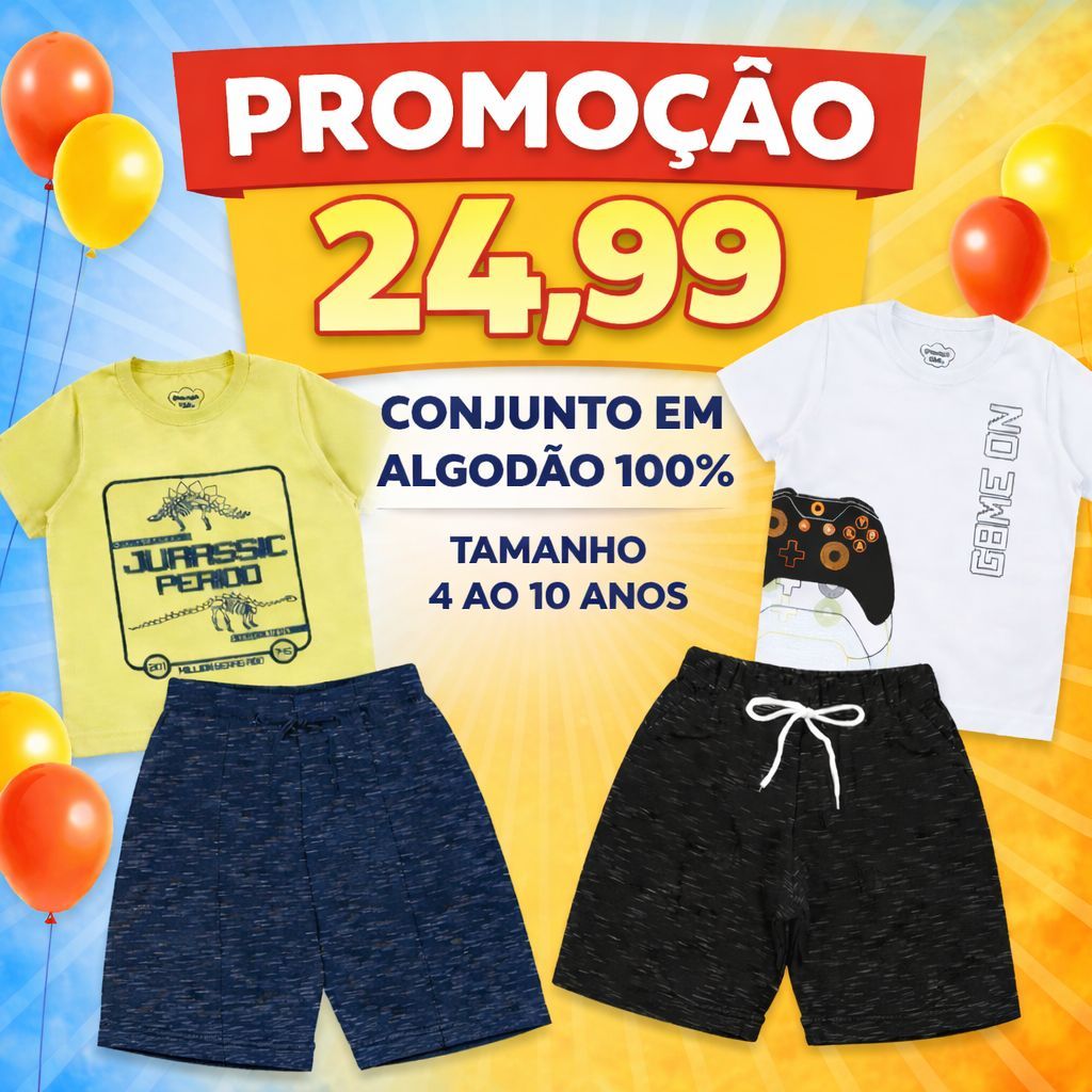 Conjunto Infantil menino 4 ao 10 Anos 100% Algodão em Oferta na Shopee
