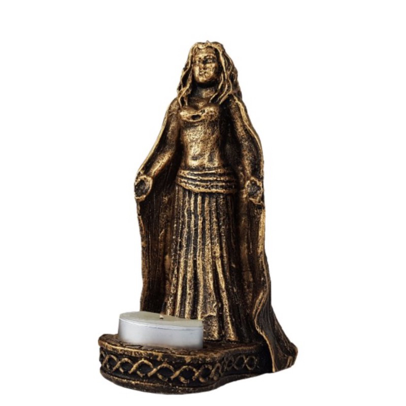 Porta vela palito e rechaud castiçal de Deusa Morgana Lua Wicca Bruxa em resina