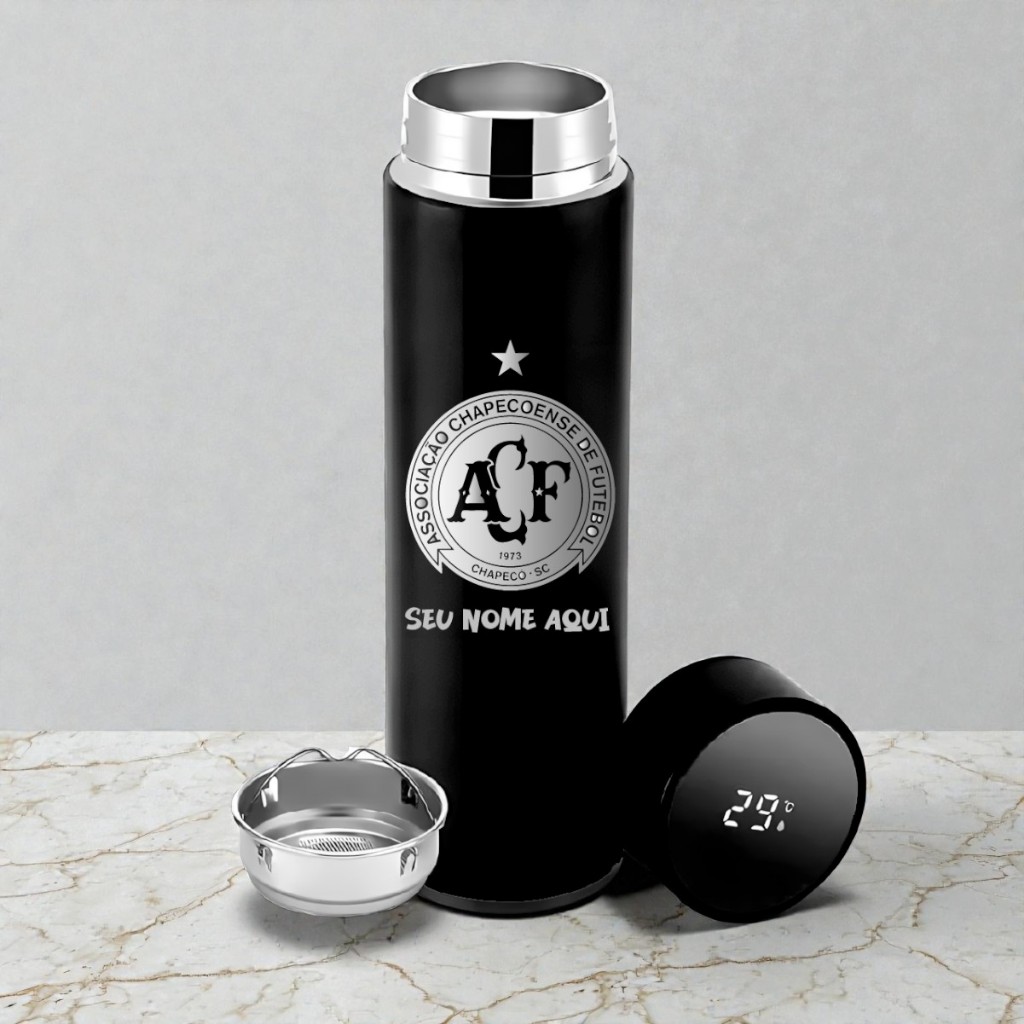 Garrafa Térmica 500ml Chapecoense Personalizada Nome Gravado Laser Display Digital