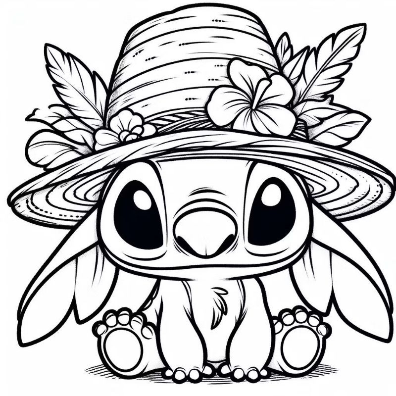 Kit de 40 Desenhos do Stitch de Chapéu em Folha A4 ( Folhas Soltas )