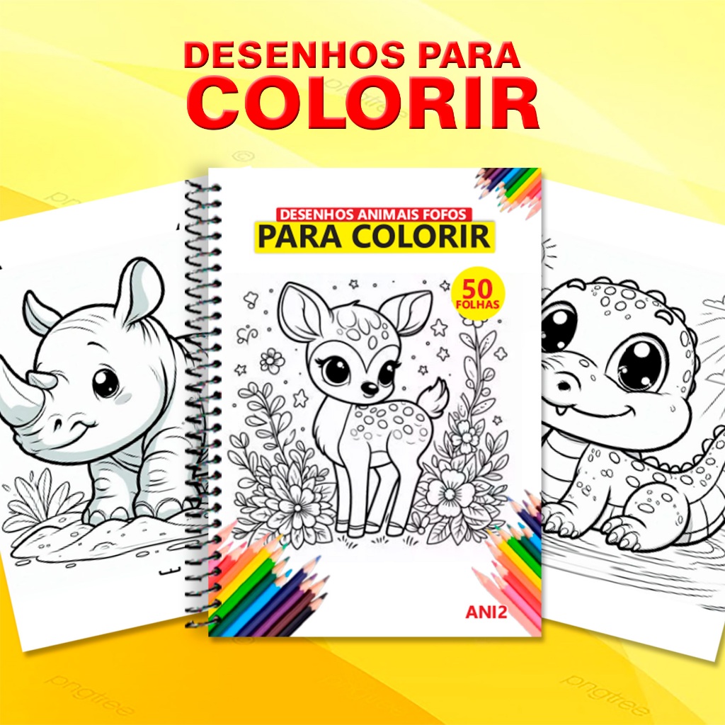 50 desenhos de animais fofos para colorir em Oferta na Shopee