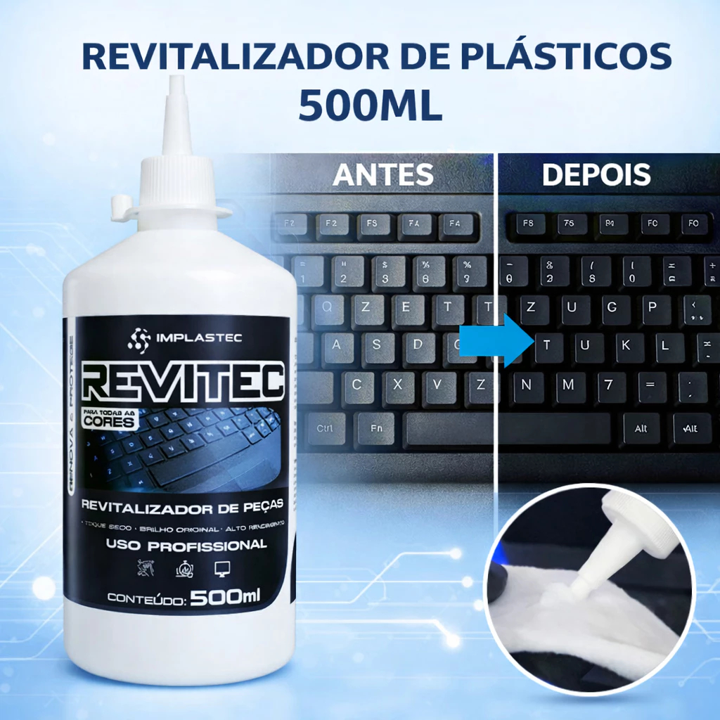 Revitec Revitalizador Plásticos 500ml Restaurador Brilho Teclado Notebook PS4 Monitor Computador Cpu em Oferta na Shopee