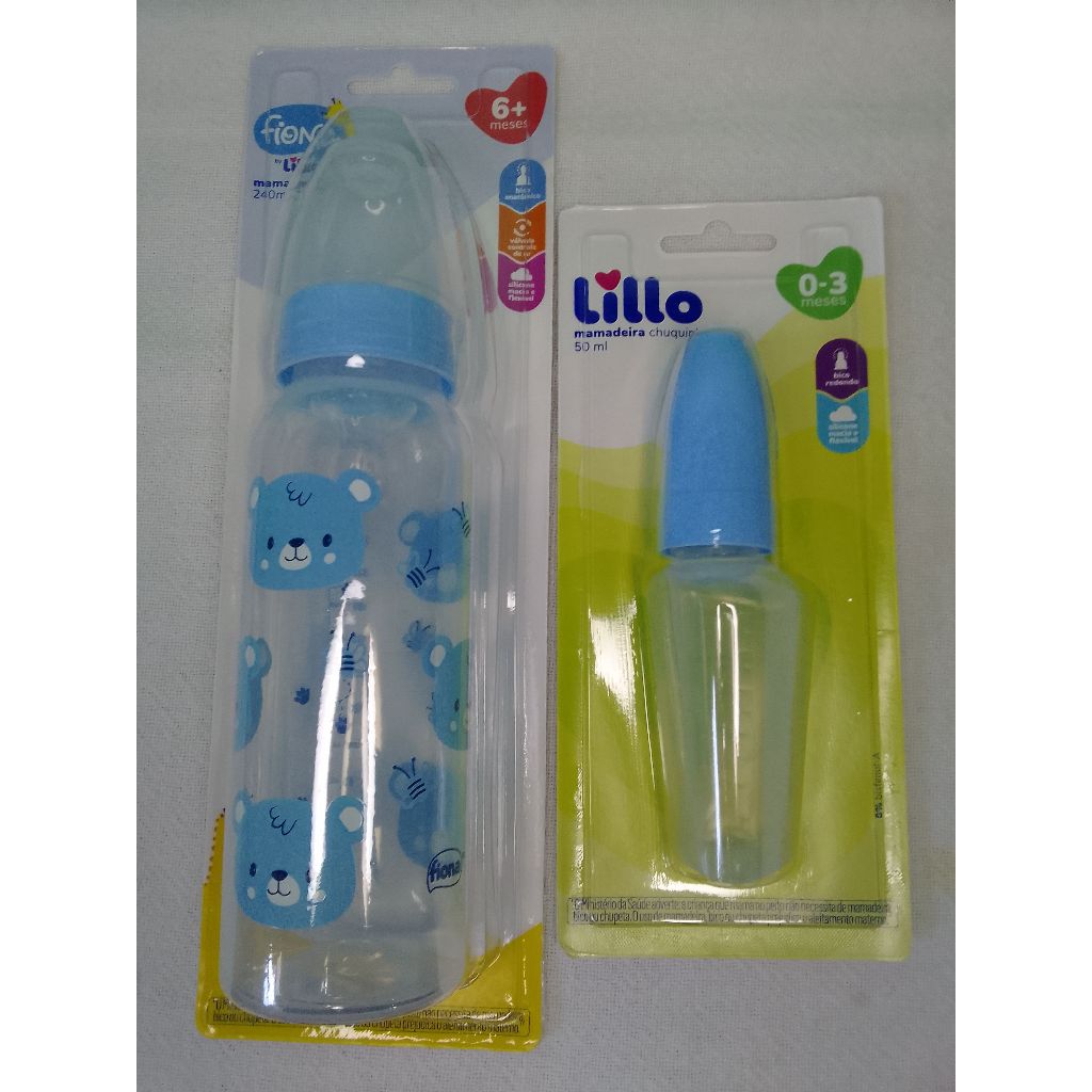 Kit Mamadeira Lillo Fiona 240ml Azul + Chuquinha 50ml Azul