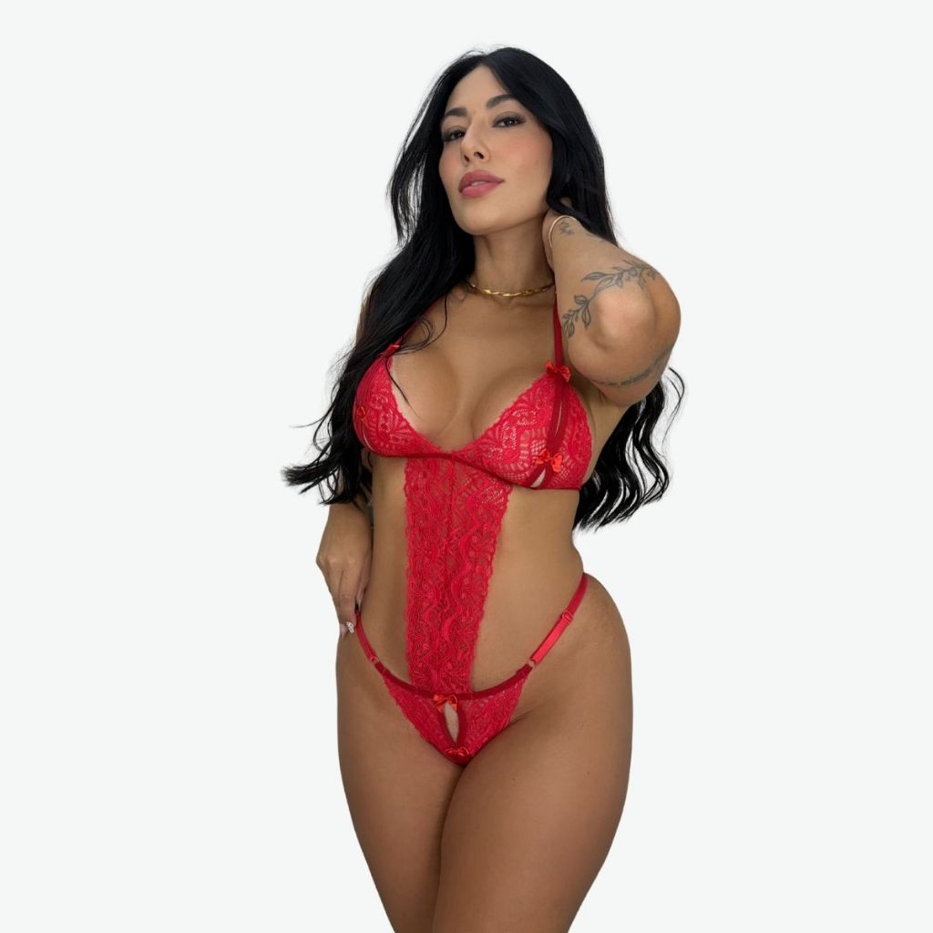 Body Fetiche Erótico Feminino Renda Sensual Lingerie Aberta Noite Especial Espera Marido Luxo