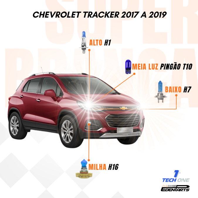 Kit Lâmpadas Chevrolet Tracker 2017 a 2019 Super Brancas TechOne + Brinde