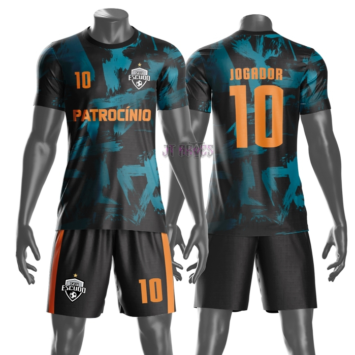 Uniforme de Futebol Amador Várzea Camisa e Short Personalizável Nome Número Escudo Patrocínio Mod 5