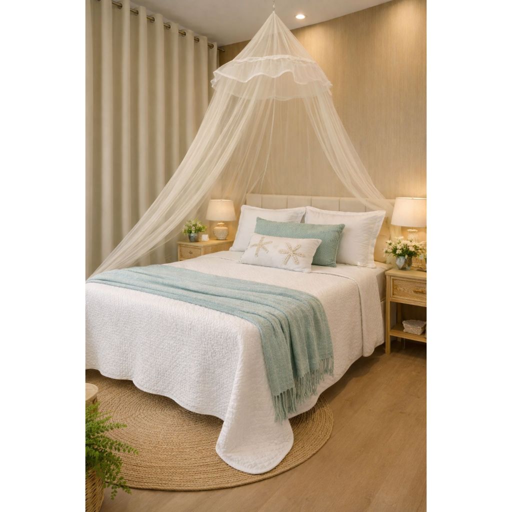 Mosquiteiro de Teto Casal/Queen com Elástico – Renda Filó Premium Anti-Mosquitos | Proteção Total.