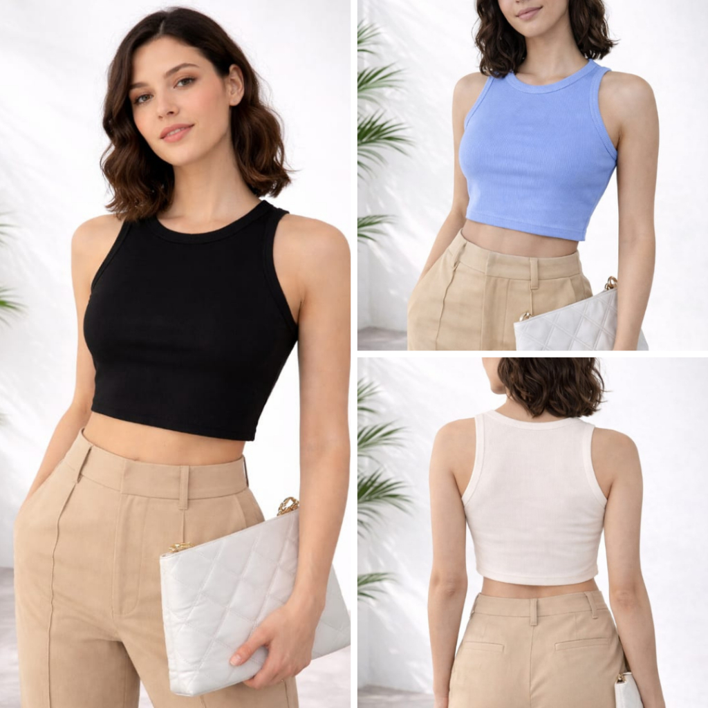 Cropped Regata Feminino Básico Canelado Moda Verão Academia