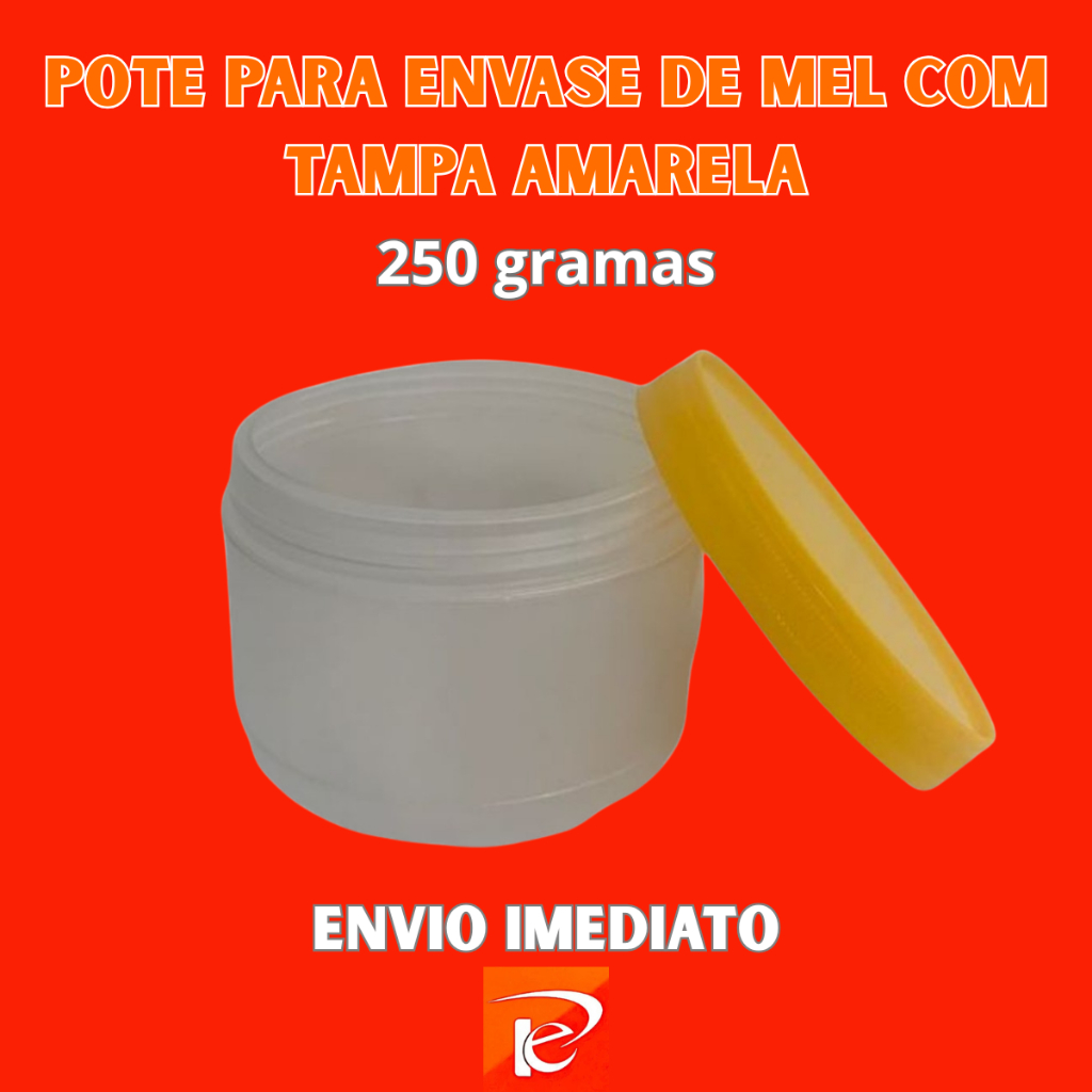 Pote 250g Para Envase De Mel Com Tampa Amarela Rosca Embalagem Multiuso