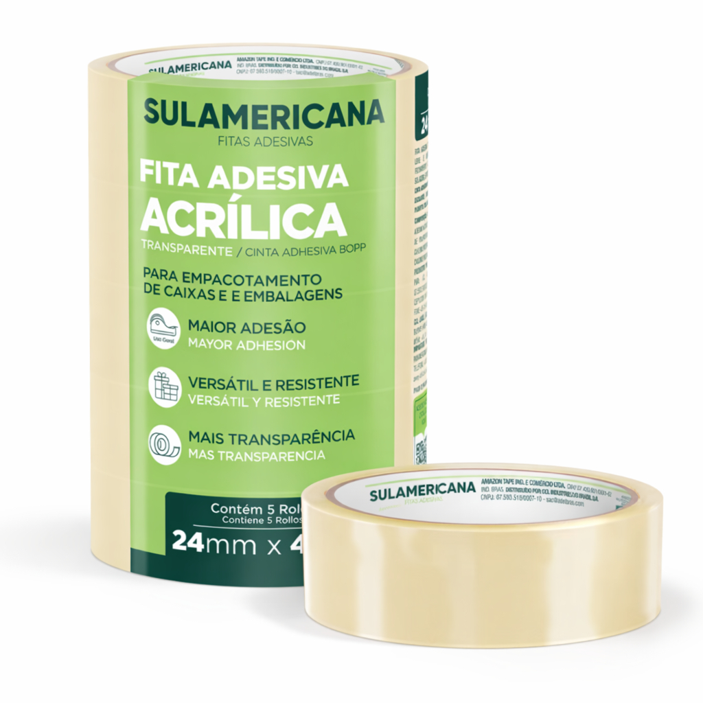 Kit 5 Fita Adesiva Embalagem Acrílica Transparente 24mmX40m