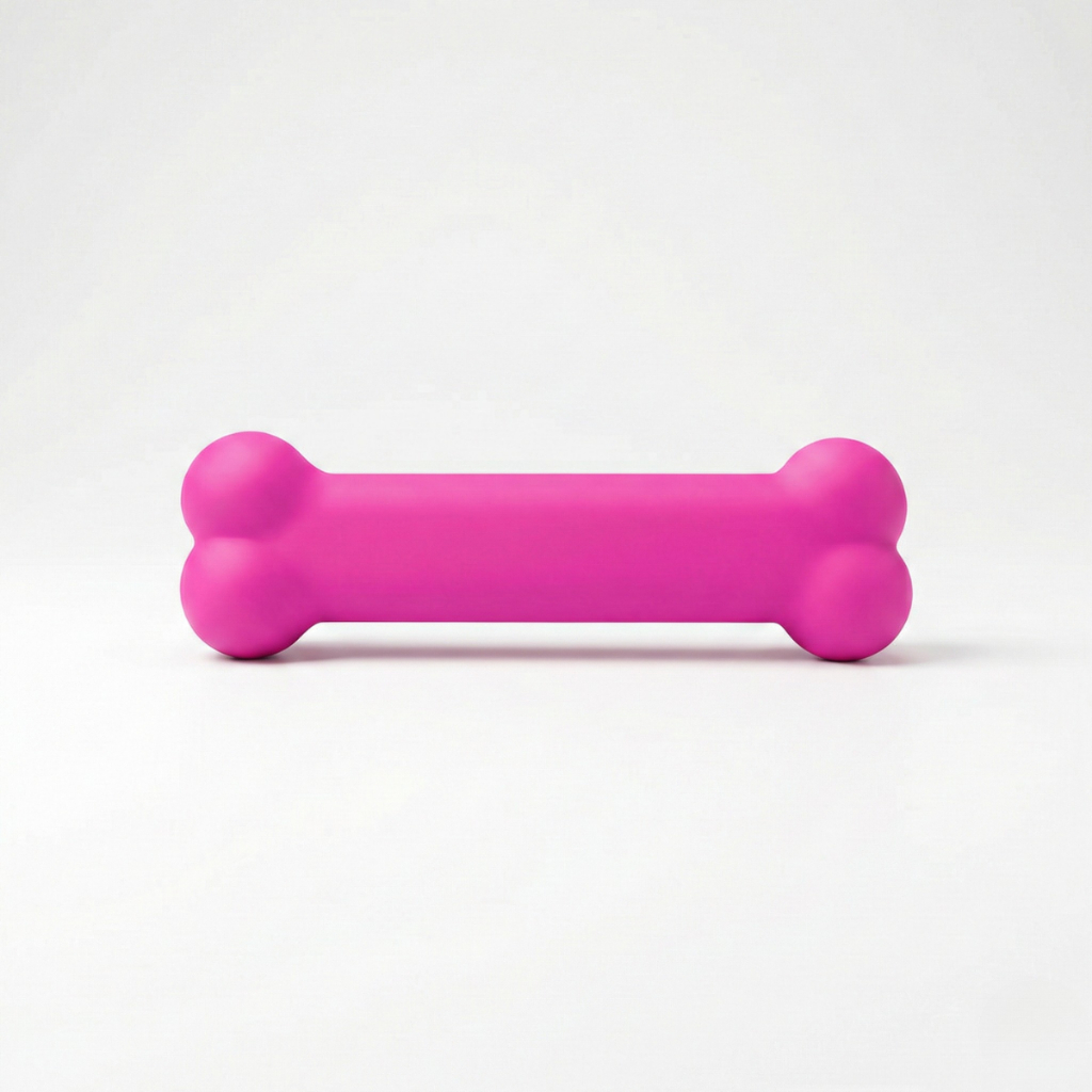 Brinquedo para Cães Osso de Borracha Médio Rosa  Plaque Ataque – Mordedor Resistente Anti Stress