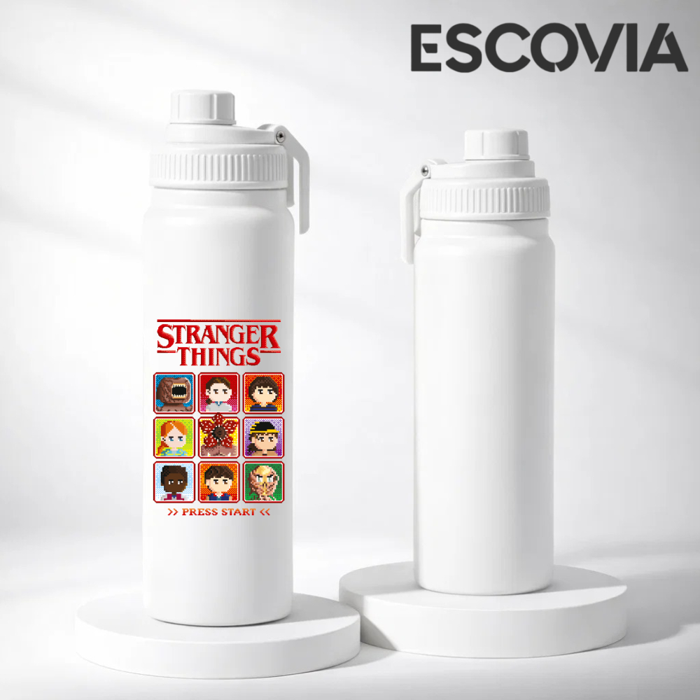Garrafa Térmica Aço Inoxidavel Parede Dupla Stranger Things Hawkins com tampa e Alça 800ml em Oferta na Shopee