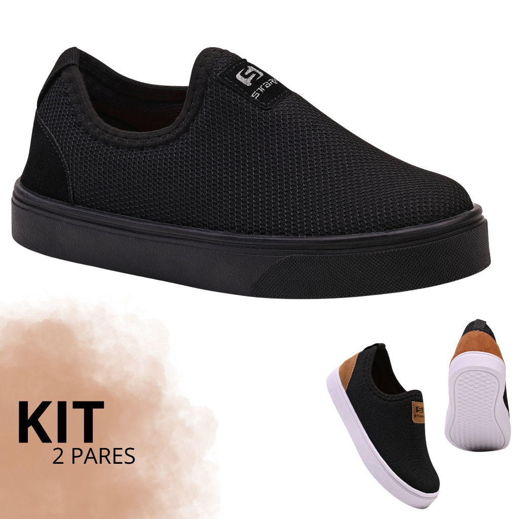 Kit Tênis Escolar Infantil Masculino Menino Sem Cadarço Calce Fácil Confortável em Oferta na Shopee