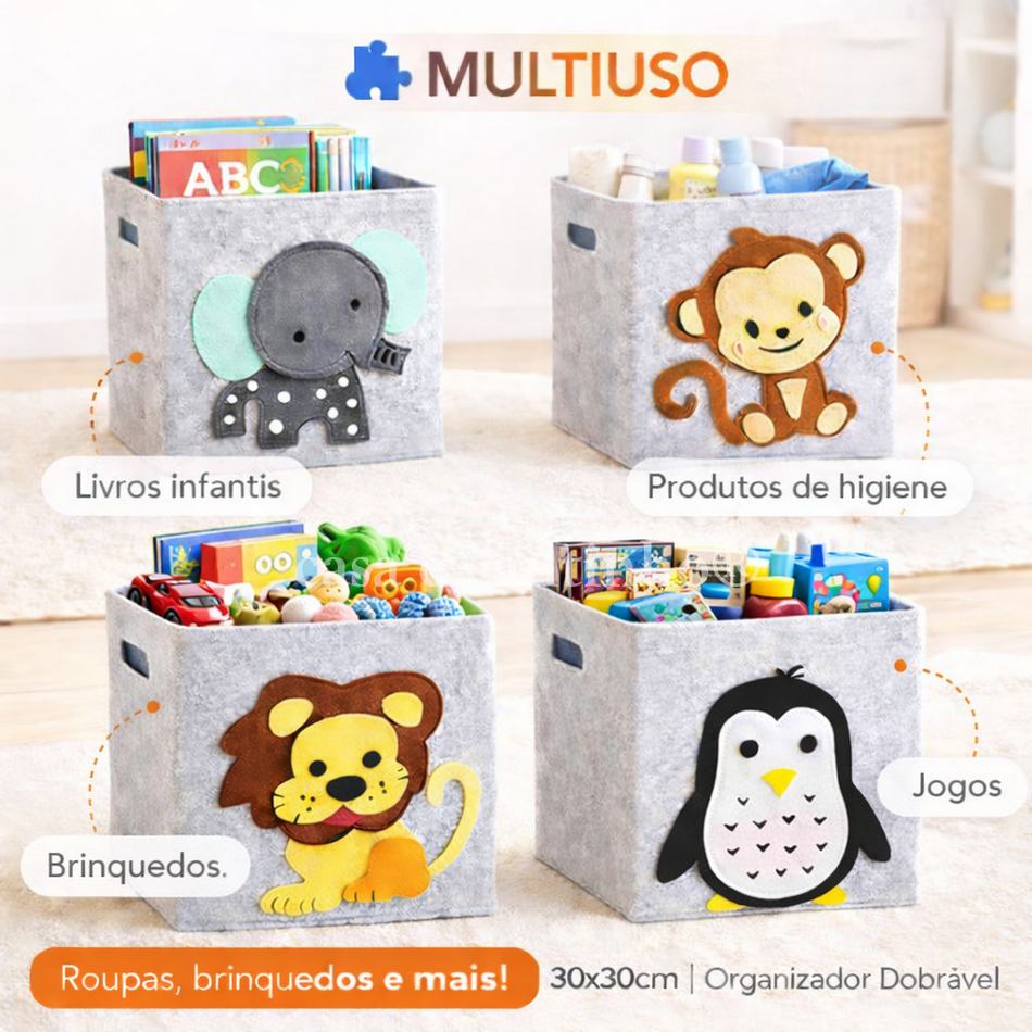Caixa Organizadora Dobrável Feltro 35x35 | Cesto para Brinquedos Infantil Estampa Animais Linda Top em Oferta na Shopee