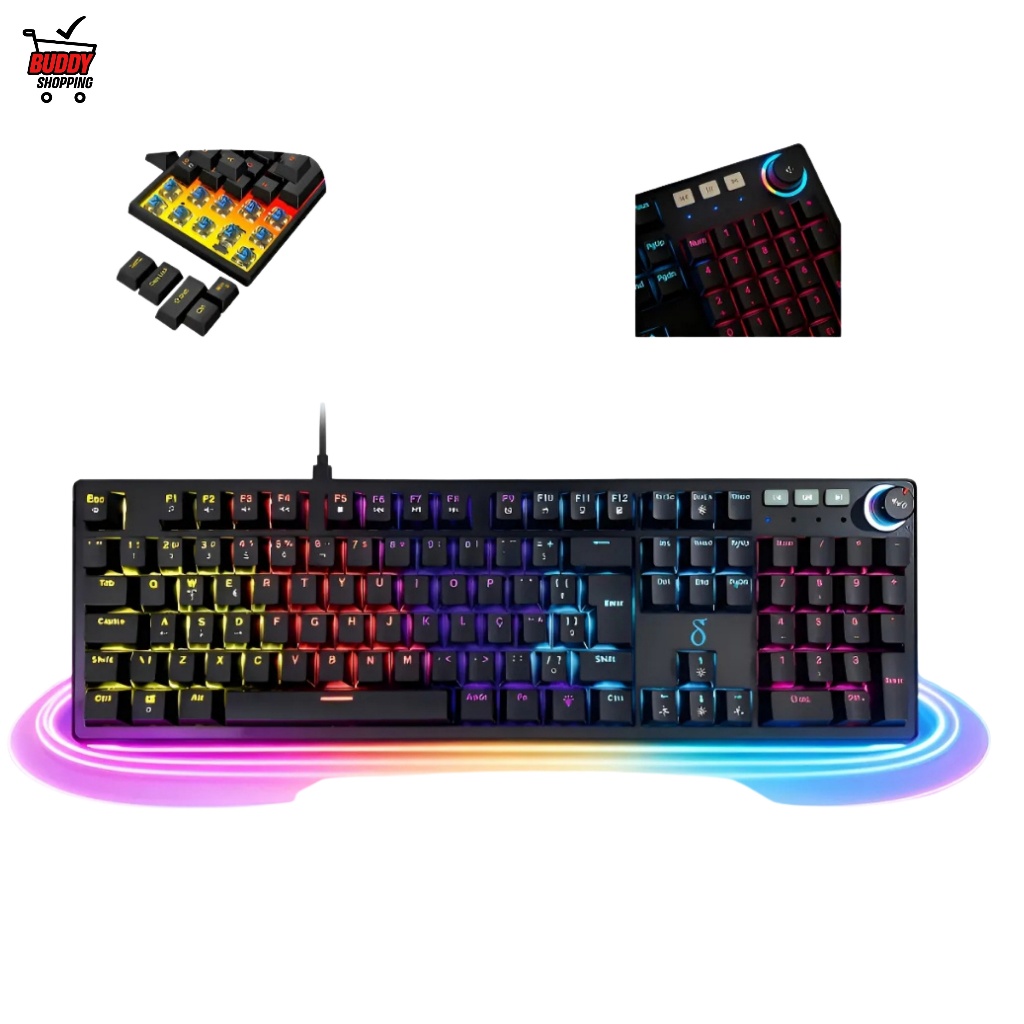 Teclado Mecânico Gamer RGB Delta TM1111 Layout ABNT2 Com Knob de Volume Multimídia PC Laptop em Oferta na Shopee