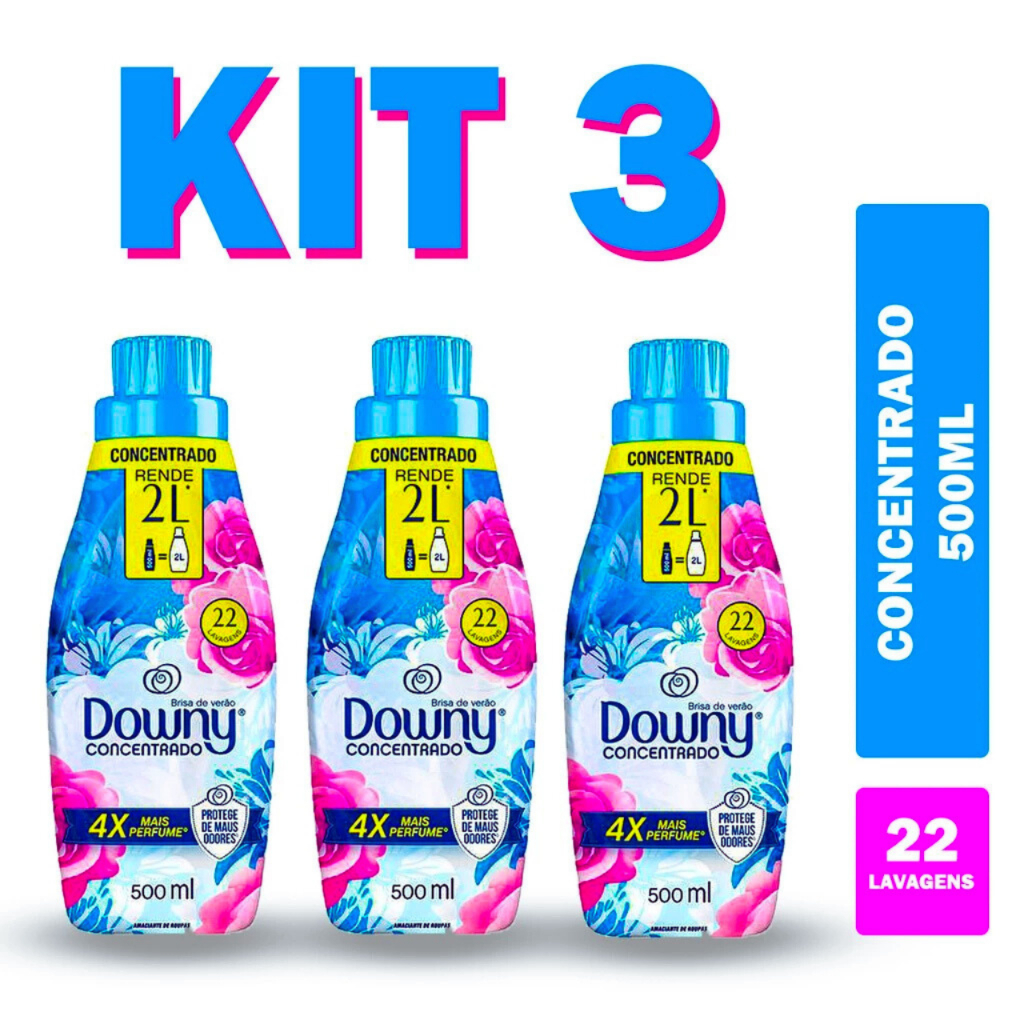 Kit 3un Downy amaciante concentrado fragrância brisa de verão 500mL