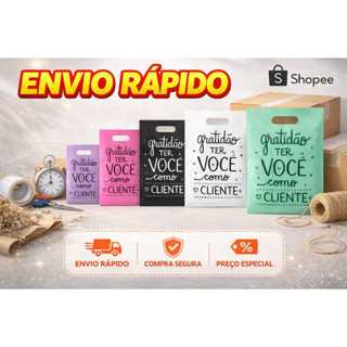 50 Sacolas Plásticas / Boca de Palhaço Personalizada - Gratidão ter Você como Cliente - Alça vazada em Oferta na Shopee