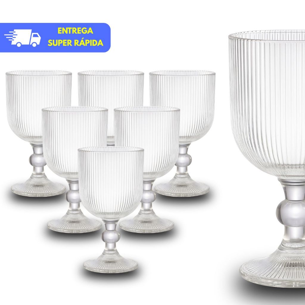 Jogo de Taças Versalhes Copo Vidro Grosso Canelada Elegante 400ml Grafiatto em Oferta na Shopee