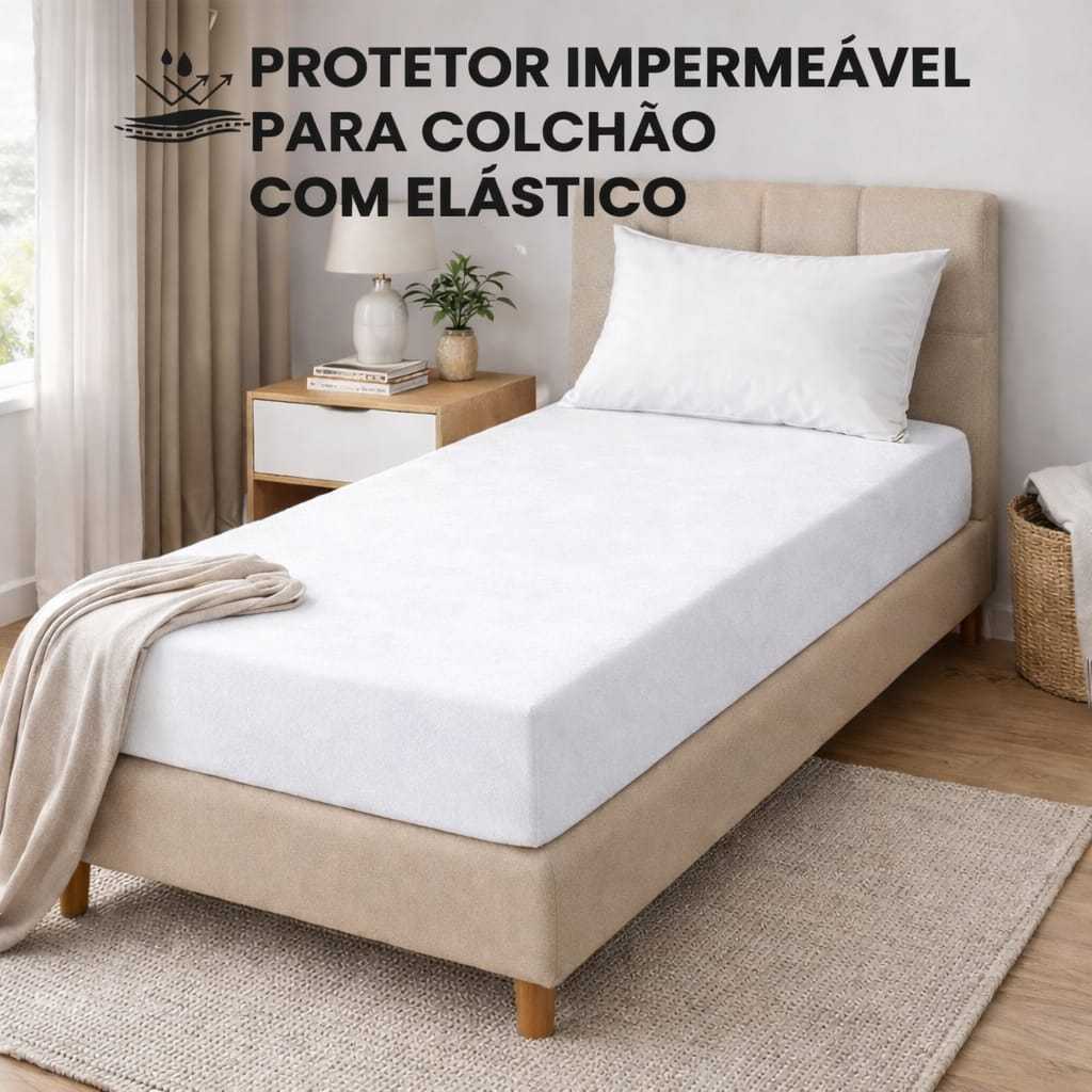 Protetor de Colchão Impermeável com elástico Cor branca Para Cama Box Solteiro