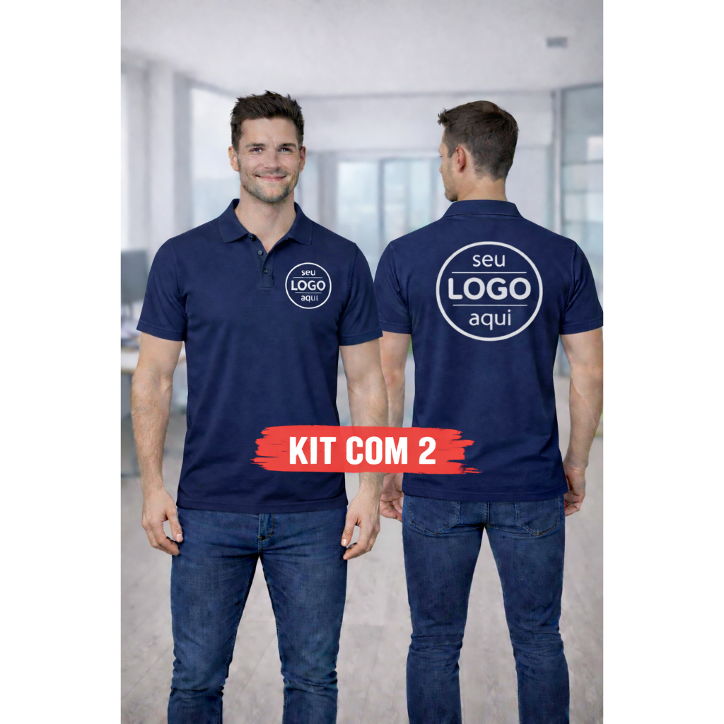 Kit 2 Camisa Gola Polo Personalizadas Camiseta com Sua Logo Uniforme Empresa Unissex