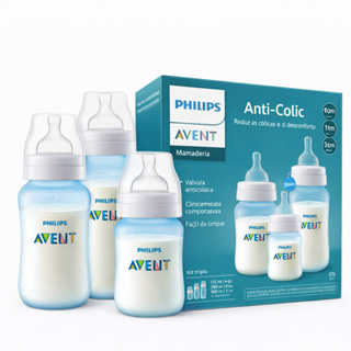 Kit 3 Mamadeiras Azul Clássica Anticólica 125/260/330ml - PHILIPS AVENT em Oferta na Shopee