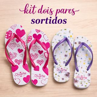 Kit 2 pares chinelos estampas sortidas 08 em Oferta na Shopee