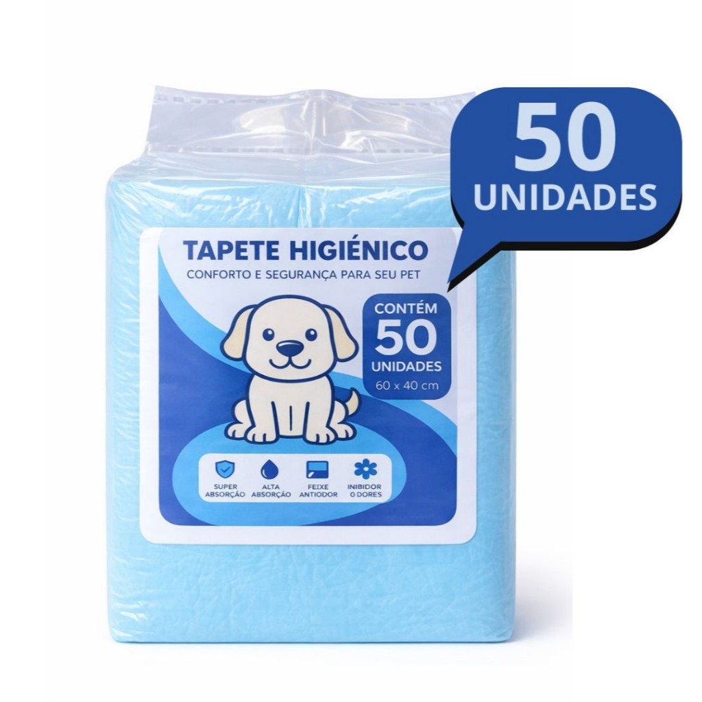 Tapete Higienico Absorvente Premium Descartavel Cachorro Pet Cães 60x40 50 Unidades