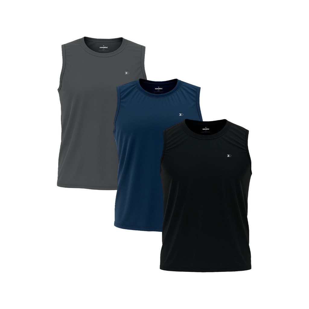 Kit 3 Camisas Regatas Dry-fit Masculina Sandrini Academia