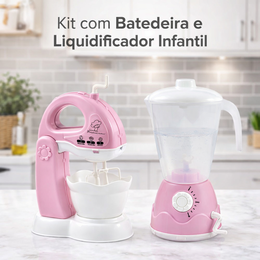 Kit Cozinha Infantil Brinquedo Faz de Conta Batedeira e Liquidificador Le Chef