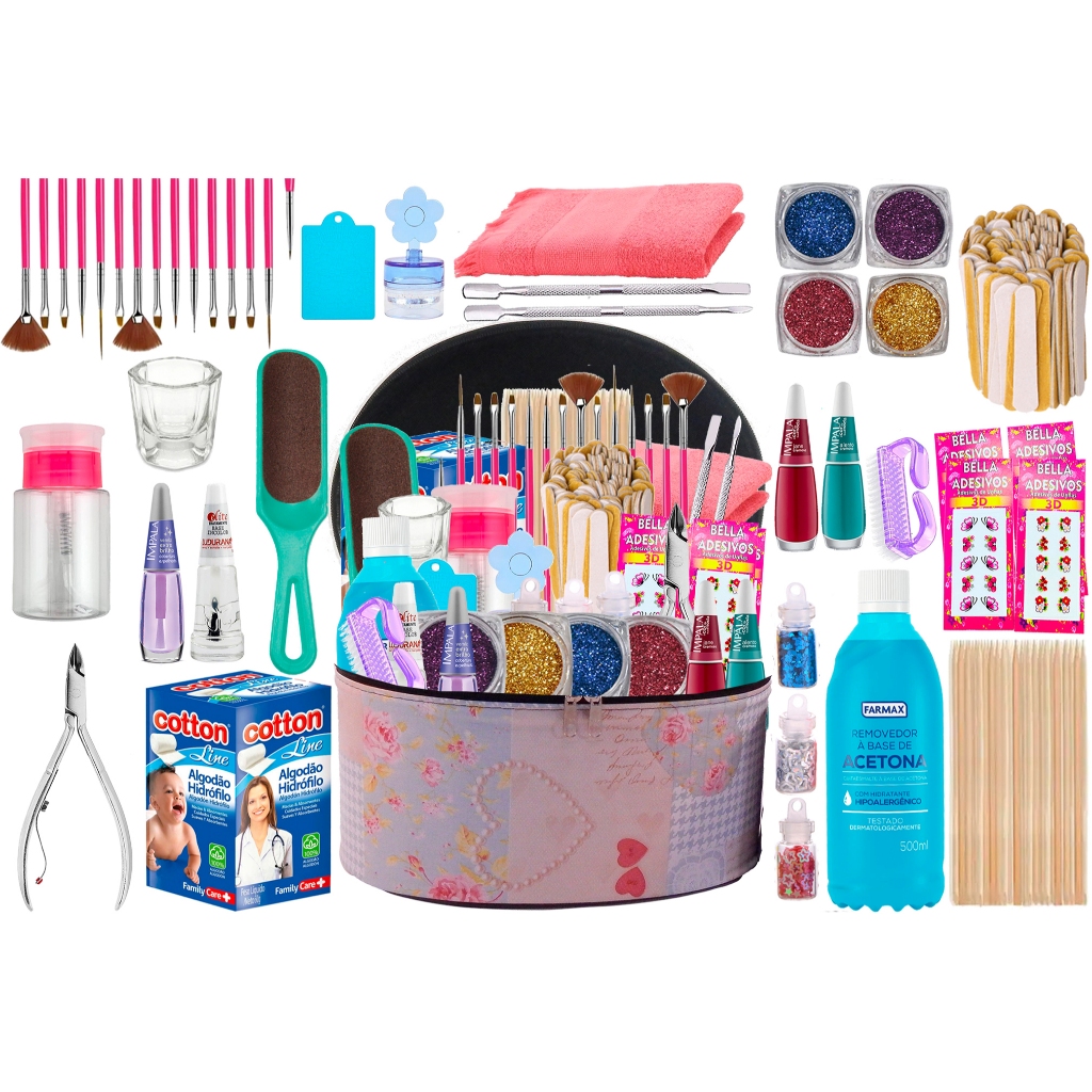 Kit Manicure Completo Maleta Grande Profissional Ou Pessoal Nail Design Decoração de Unhas Nail Art